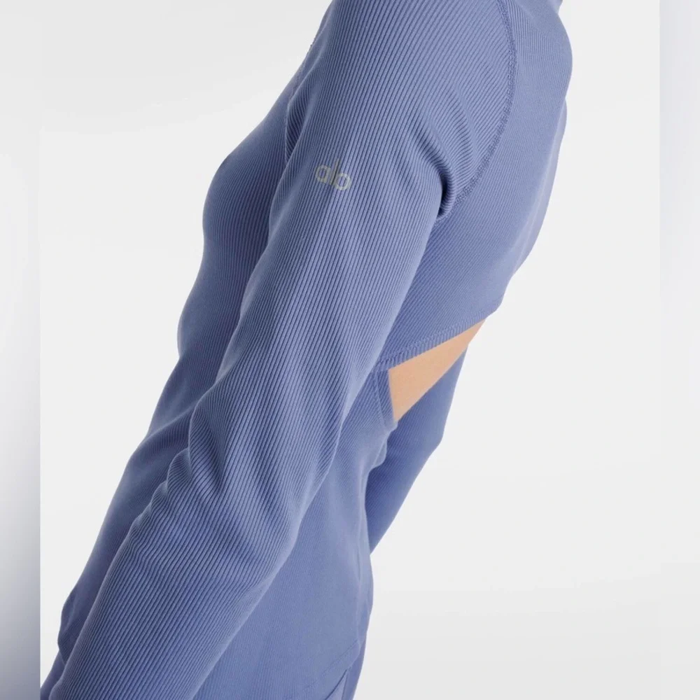 Alo Yoga Alosoft Frontrunner Ribbed-Knit Top Infinity Blue Size XS/TP